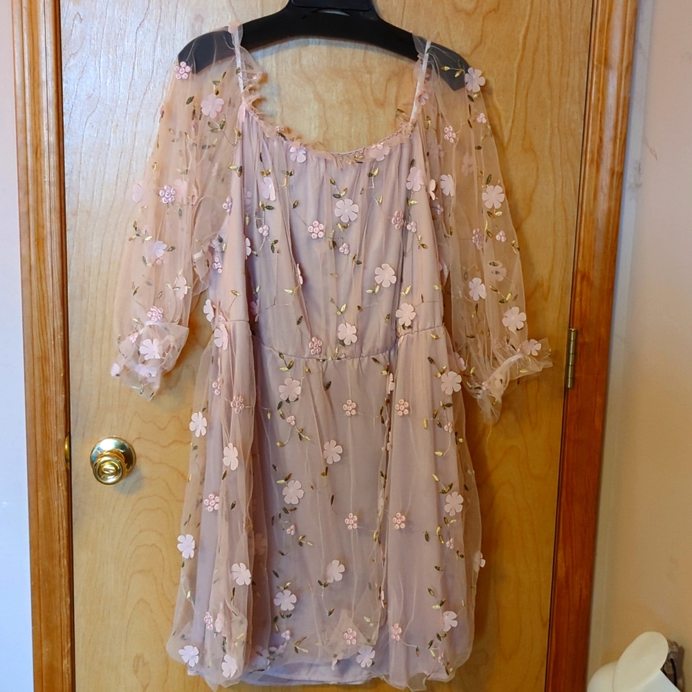 Pink floral embroidered dress